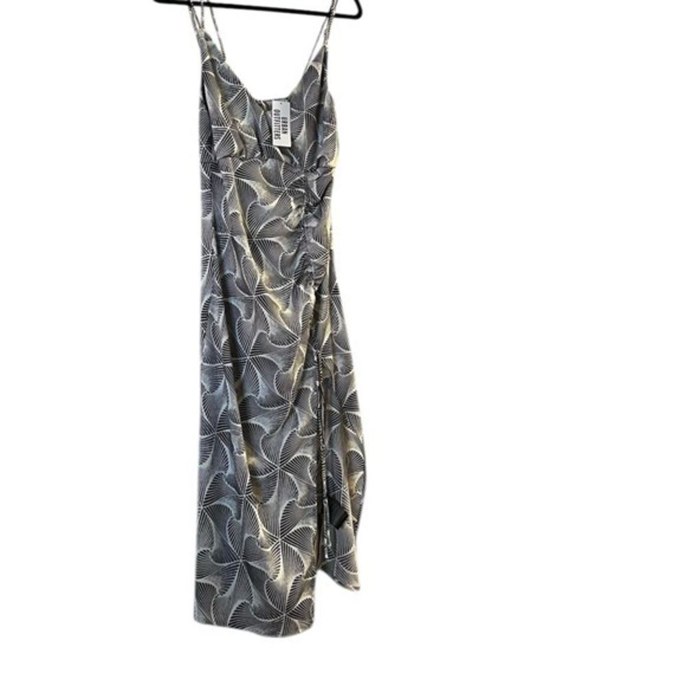 NWT Urban Outfitters Black/White Geo Print Side Ruched Strappy Halter Dress S